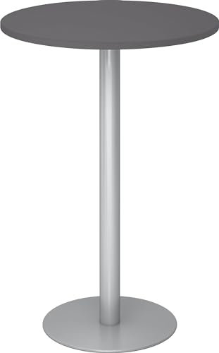 bümö Stehtisch Büro, Bistrotisch rund 80 x 80 cm - Bartisch Graphit, Stehtisch Holz-Platte, Säule aus Metall in Silber, Buffettisch, Säulentisch, Partytisch, Thekentisch, Hochtisch, Barmöbel