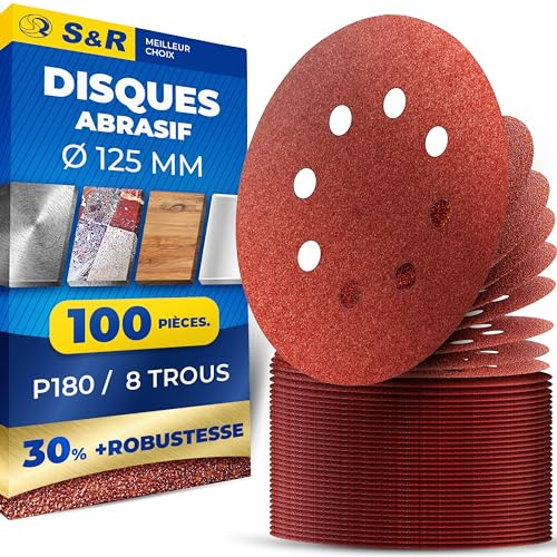 S&R 100 Disco de Lija 125mm grano 180 - Papel de Lija para Lijadora orbital | Disco de Lija Grano 40 - papel de lija 8 agujeros para Lijadora orbital