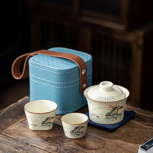 Ensemble de théière, Tasse Rapide, Service à thé de Voyage, Voiture, Camping en Plein air, Service à thé Kung Fu Portable, Bol de Four RU, boîte-Cadeau, Services à thé d'affaires avec théière (D)