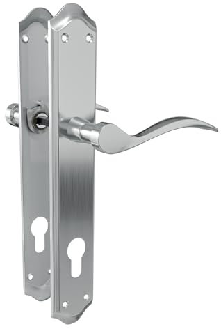 Amig - Juego de Manillas con Placa - Cuadradillo de 8 mm - Bocallave a 85 mm - Placa de 256 x 48 mm - Material Acero - Cromado mate