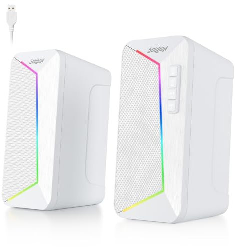 SOULION R40 Altoparlanti per computer, 2.0 USB alimentati per PC, altoparlante desktop con pulsante di controllo del volume, Bluetooth 5.3, altoparlante surround per laptop, tablet, lettore musicale