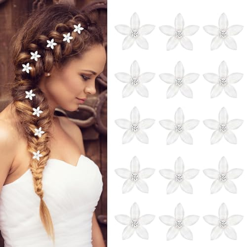 15 Stück Weiße Mini Blumen Haarspangen mit Strass, Niedliche Hochzeit Dekorative Haarnadeln für Frauen und Mädchen kleine Blumen Diamant Haar Accessoires für Foto, Alltag, Party, Hochzeit