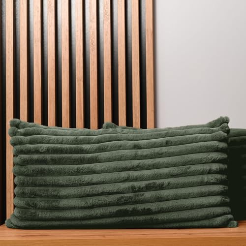 MG Design 2er Set Kissenbezüge 40 x 80 cm in Grün – mit Reißverschluss, langflorige Fell-Haptik, weich & Cosy, pflegeleicht