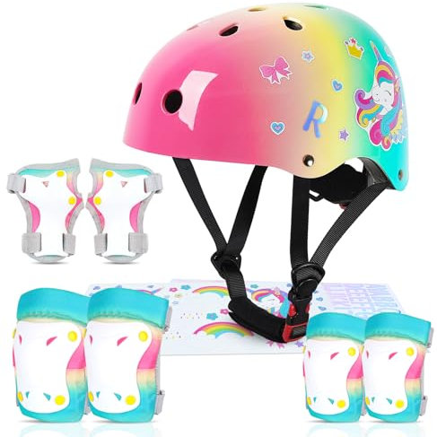 MHJY Fahrradhelm Kinder Helm Mädchen Skaterhelm 3-8 Jahre Knieschoner Protektoren Set Schoner Inliner Kinder Ellenbogenschützer Handgelenkschoner Für Jungen Skates Rollschuhe Skateboard Fahrrad