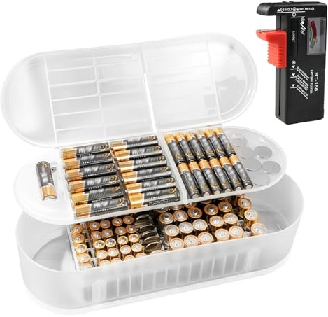 Batterilåda batteriförvaringslåda, batteriorganisatör batterilåda för 108 AAA AA-batterier, plastbatterier förvaring med testare, endast låda
