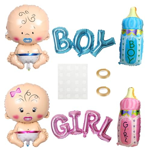 QINQINZIJIN Gender Reveal Ballon, 6 Pièces Bébé Ballon en Aluminium, Bleu, Rose, Ballons de Révélation de Genre, pour Baby Shower et Anniversaire