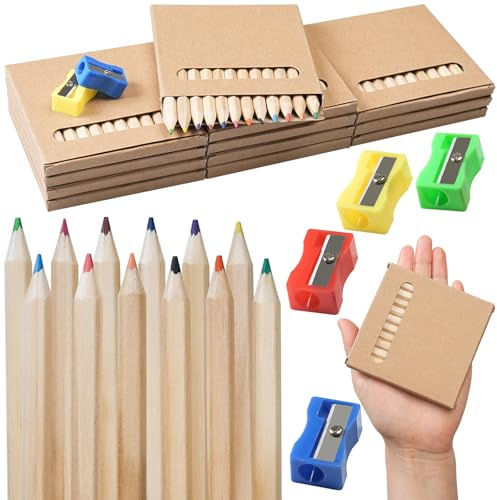 Annickee 12 Packunge Buntstifte Set,12-Farben Buntstifte-Set | 144 Buntstiften mit 4 verschiedenfarbigen Bleistiftspitzern, Mini Sets Holzstifte für Partytaschen, Schulen, Klassenzimme