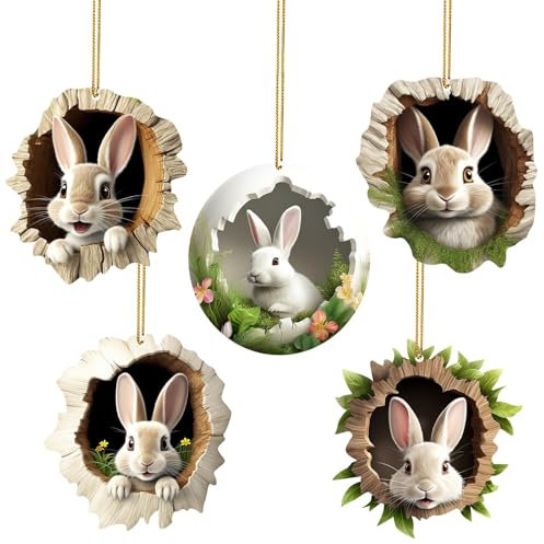 Shyllin 5 PCS Coniglietti Pasquali Appese, 2D Coniglio Pasquale Decorazioni, Pasqua Coniglio Ciondolo Appeso, Acrilici Ornamenti Pasquali, Coniglietti Pasquali Decorativi, Coniglio Pasqua Appese