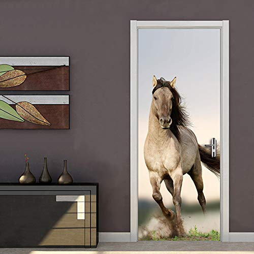 Tür tapeten 3d selbstklebend Tier Pferd Türposter Türaufkleber Abnehmbare Vinyl türfolie Fototapete diy Wandbild Wohnzimmer Schlafzimmer Kinderzimmer Badezimmer B90 x H200cm