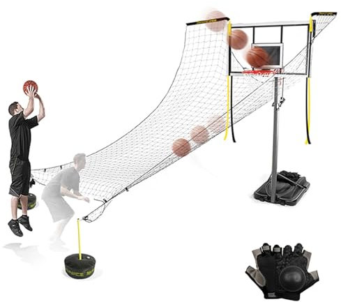 YJKKZQLB Basketball-Rebounder-Aufsatz, automatisch, Trainingshilfe für das Indoor-/Outdoor-Rücklaufnetz für Basketballkörbe, Basketball-Shot-Returner-System mit drehbaren Halterungen, 4,8 m Netz