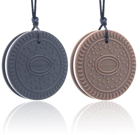 GNAWRISHING Chew Necklaces for Sensory Kids 2 Pcs Sensory Chewy Toys for Autism Girl and Boy, ADHD Toddler, Adult (Brown and Black)