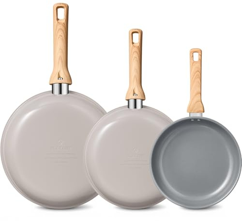 BLAZANT Lot de poêles à induction - 20, 24, 28 cm - Poêle en céramique avec poignée en bakélite - Poêle antiadhésive - Fond à induction moléculaire - Convient pour tous les types de plaques de cuisson