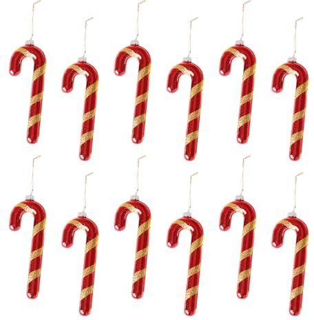 Filltown 12 Stück Zuckerstangen Weihnachtsbaum, 13CM Glitzernd Zuckerstangen Deko, Rot & Gold Weihnachtlicher Baumschmuck Anhänger, Candy Cane Ornamente für Weihnachtsfeiern, Neujahrspartys