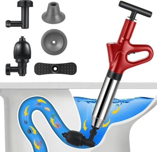 Deboucheur Canalisation, Ventouse Deboucheur avec baromètre, Débouche Toilette avec Quatre Ventouses pour les Salles de Bains, les Toilettes et les Lavabos