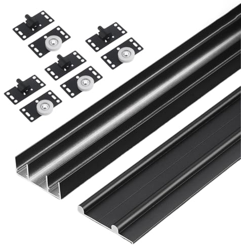 Unikicool Riel Oculto para Puerta corredera,Riel para Puerta corredera Doble,Kit de herrajes for rieles de Puerta corrediza de Armario,guia Puerta corredera riel,para oficinas en casa.
