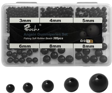 Croch Set de topes para cuerda de pesca, topes para caña de pescar – 385 piezas de perlas de plástico suave para aparejos de pesca, señuelos de huevo y accesorios | Protección y posicionamiento