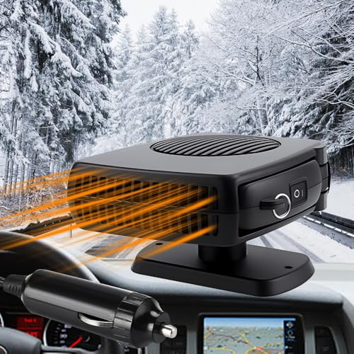 KUWUNG 12V Car Heater, 150W Portable Auto Heater Fan Anti-Fog Car Defroster 2 in 1 Fast Cooling/Heating Cigarette Lighter Car Fan for Vehicles Quick Heating Air