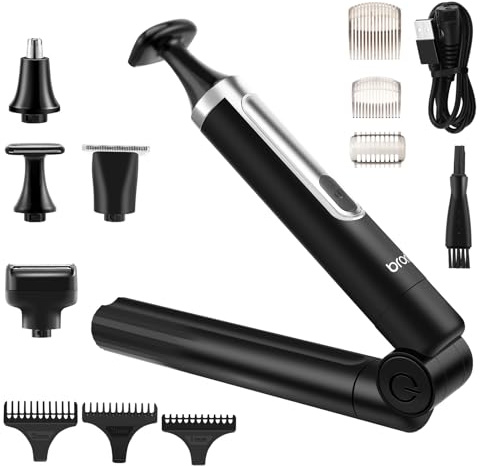 Back Shavers for Men, 4 in 1 Mens Electric Back Razor, IPX6 Waterproof Cordless Body Hair Trimmer, with Foldable Extendable Long Handle, 4 Heads, 3 Positioner, Charging Dock, for Facial, Back, Nose