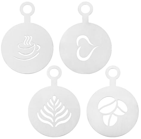 Kaffee Schablonen Vorlage, 4 Stück Edelstahl Kaffeeschablonen, Latte Phantasie Dekorationsschablone für Küche und Geschäft, Cappuccino-Arts-Vorlagen