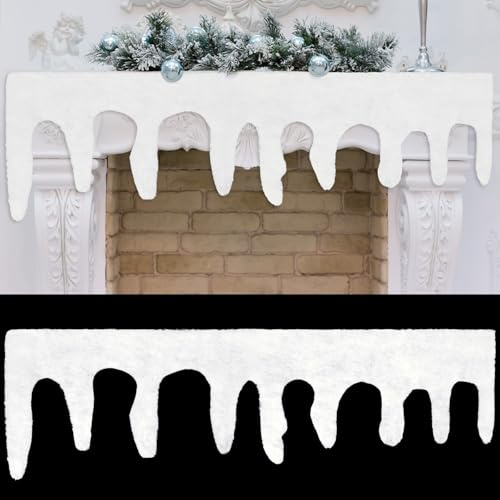 AUGSUN 3er-Pack Weihnachts-Eiszapfengirlande, 59 × 15,7 Zoll, Winter-Eiszapfen-Dekoration, Quastenbordüre, Kunstschneedecke für Winter, Weihnachten, Fensterbank, Kaminsims-Dekoration