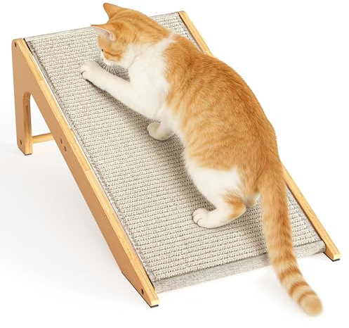 Katzen Kratzbrett Bambus L-Form – Sisal Kratzbrett zur Krallenpflege | Maison Fluffy Katzen Kratzbrett aus Bambus – L-förmiges Sisal Kratzbrett zur Krallenpflege und zum Spielen