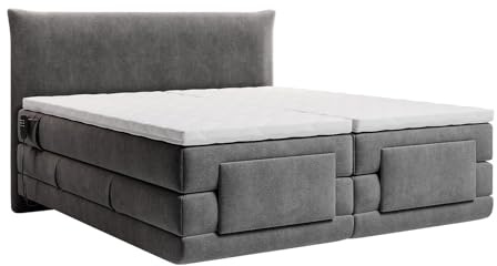 Vente-unique - Ensemble Complet boxspring tÍte de Lit + sommiers Relaxation Èlectrique + Matelas + surmatelas - 2 x 80 x 200 cm - Tissu - Anthracite - ZANORO de Palacio