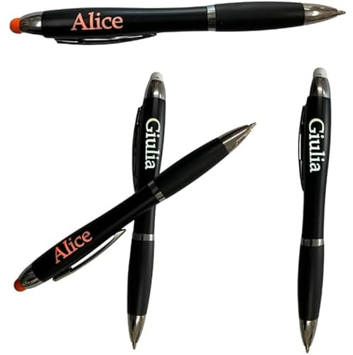 Bolígrafo LED personalizado con nombre dedicado y logotipo grabado láser – Bolígrafos de bola negros con luz blanca naranja tinta negra – Gadget de empresa, idea de regalo para invitados de graduación
