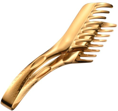 Zyntrytong Pasta Tongs,spaghetti tongs,Stainless Steel Kitchen Utensil for Spaghetti, Lasagna, Salad & Sliced Foods, Serrated Tips for Easy Lifting, Secure Grip & Draining (Gold)