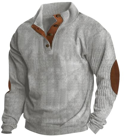 Générique Pull Camionneur Col Homme Sweatshirt en Polaire à Manches Longues Chaud Maillot de Chasse Survêtement avec Boutons et Col Montant Pull-Over Automne Hiver Sweater Décontracté