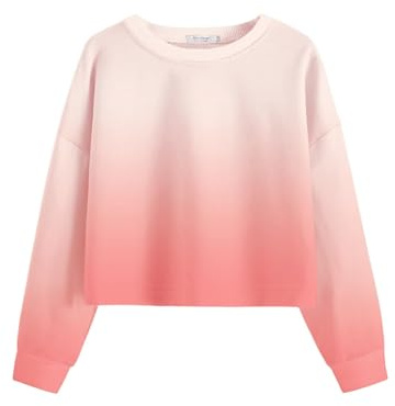 Arshiner flickor 5–12 år långärmad tröja crop toppar barn bomull pullover tröjor med rund hals, Rosa vit, 13-14 år