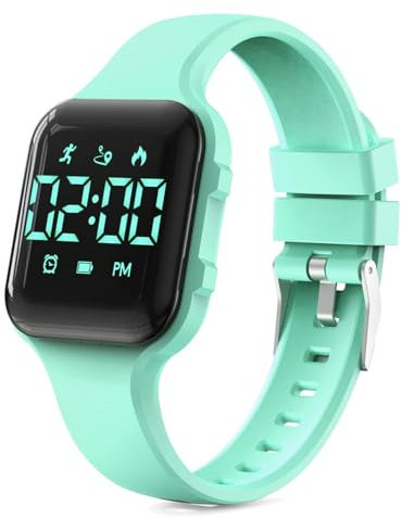 Konewos Children Simple Fitness Tracker Watch, Digital Step Counter Sport Watch, Waterproof Wristwatch, with Pedometer Alarm Clock Calendar for Kids Boy Girl Students (Green)