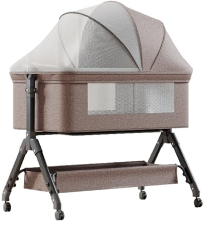 Veitoalioy Beistellbett Baby, Stubenwagen Baby mit Rollen Liefert mit einem großen Aufbewahrungskorb und Windeltisch, Babybett mit Mehreren Gängen, Das Schaukeln Kann Babybett (X3 Khaki)