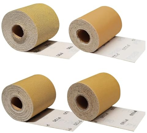 Schleifpapier Rolle Set, 4 Schleifpapierrollen Körnung 80 120 180 320 | 93mm x 5m Schleifpapier zum Holz, Schleifen, Polieren und Entrosten