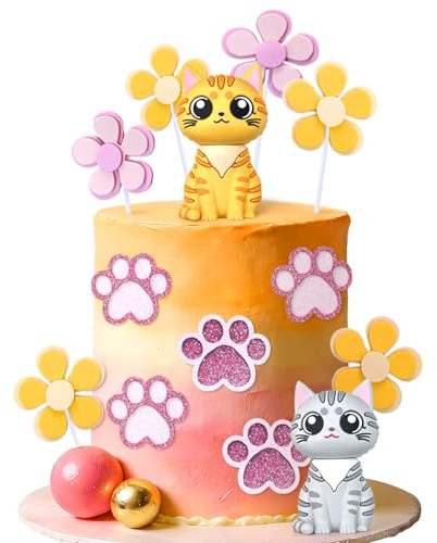 JeVenis Cat Cake Topper Kitty Cake Topper Decorations | Cat Themed Birthday Party Cute Meow Birthday Party Girl Baby Shower Party Decoration