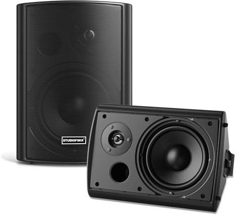 STUDIOFINIX 6.5 Inch 400W Indoor/Outdoor Bluetooth 5.1 Waterproof Wall-Mounted Speakers, Wireless Multi-Speaker Sync with IR Remote, for Patio, Garage, Home, Backyard(601BLE,Black,Pair)