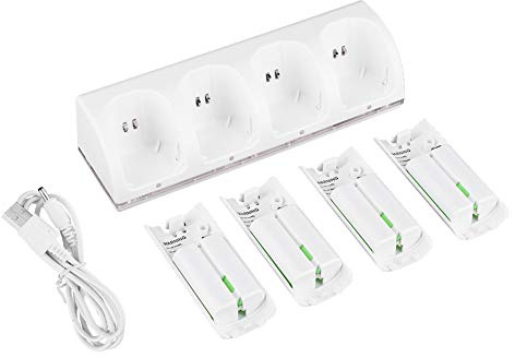 ZAICOLER 4-In-1 Fast Charging Station Charger for Wii Controllers - Includes 4Pcs 2800mAh Battery Packs - LED Indicator - Suitable for Wii Uremotes - Plastic (2800mAh battery)