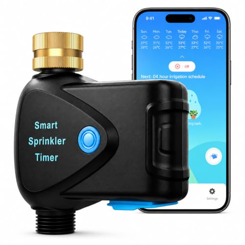 WiFi-vattentimer med mässingsinlopp, ingen hubb krävs, smart slangkrantimer med inbyggd flödesmätare, 2,4 GHz smart liv-app-kontroll, tidsinställd och volymbevattning, IP65 utomhusbevattningskontroll