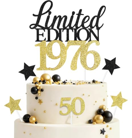 50th Birthday Cake Decoration 7Pcs, 1976 Cake Toppers Glitter for Men Women | Limited Edition 1976, Glitter 50th Cupcake Topper, 50th Birthday Party Supplies