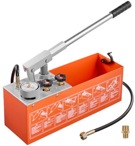 VEVOR Bomba de Prueba de Presión Hidráulica 11,36 L, Manual, Doble Válvula | Rango de prueba de 0-50 bar, Con Manómetro y Tanque, Material Resistente, Para Sistemas de Tuberías de Agua, Calefacción