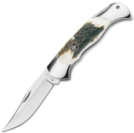 BÖKER SOLINGEN® Scout Hirschhorn - Jagdmesser mit lebenslanger Garantie - klassisches Taschenmesser mit Horngriff - edles Klappmesser in Geschenkbox, silver
