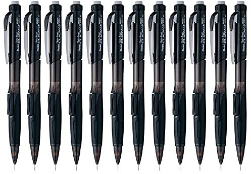Pentel Twist Erase CLICK Mechanical Pencil, Pack of 12, (0.5mm), Clear Barrel, Black Grip, Box of 12 (PD275TA)