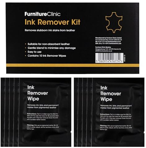 Furniture Clinic Leather Ink Remover Kit - Effectively Remove Pen & Ink Stains from Leather Furniture, Clothing, Car Seats, Shoes & More - Removes Ball Point Pen, Felt Tip Pen, Permanent Ink Stains