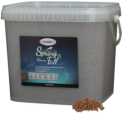 The Pond Guy Spring & Fall Wheat Germ Fish Food for Koi & Goldfish, Premium Cold Weather Floating Pellets, Healthy Formula for Winter Nutrition, 12 lbs
