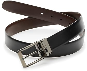 Perry Ellis Herren Portfolio zweifarbiger Wendegürtel mit echtem Leder, matt, glänzende Schnalle (Größen 76,2-107,7 cm) Gürtel, Schwarz 20, 38