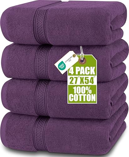 Utopia Towels 4 Pack Premium Bath Towels Set, 27 by 54 Inches, 100% Ring Spun Cotton 600GSM, Lightweight and Highly Absorbent Quick Drying Towels, Perfect for Daily Use, Plum