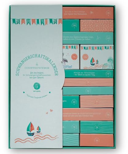 Erstausstattungs-Schwangerschaftskalender/Countdownbox mit Geschenken für 24 Schwangerschaftswochen
