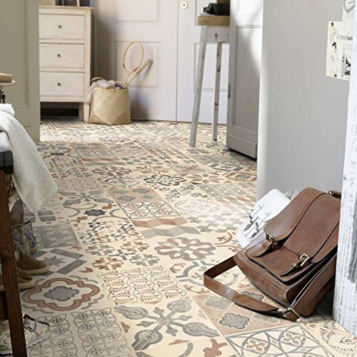 livingfloor® PVC Bodenbelag Shabby Retro Fliesenoptik Mediterran Natural 2m Breite, Länge variabel Meterware, Größe:3.50x2.00 m