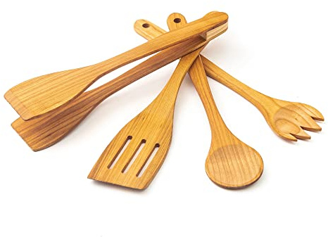 Tuuli Kitchen 4-delat set med köksskedar i trä och körsbär (matlagningssked, gaffel, stekspade, grilltäng)