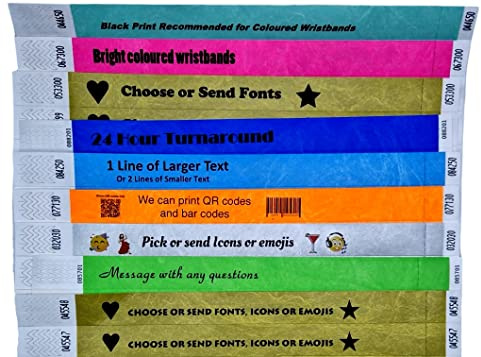 Wristbands Customised Personalised Made with Du Pont Tyvek 100 Per Pack 19mm Customisable Wrist Bands for Event Paper Like Bracelet Custom Printed Party Wristband