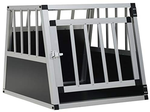 yorten Hunde Transportbox für Auto, Hundekäfig Hundebox Auto Transportbox Hund mit Einzeltür aus Aluminium und MDF 54 x 69 x 50 cm (B x T x H) Silbern